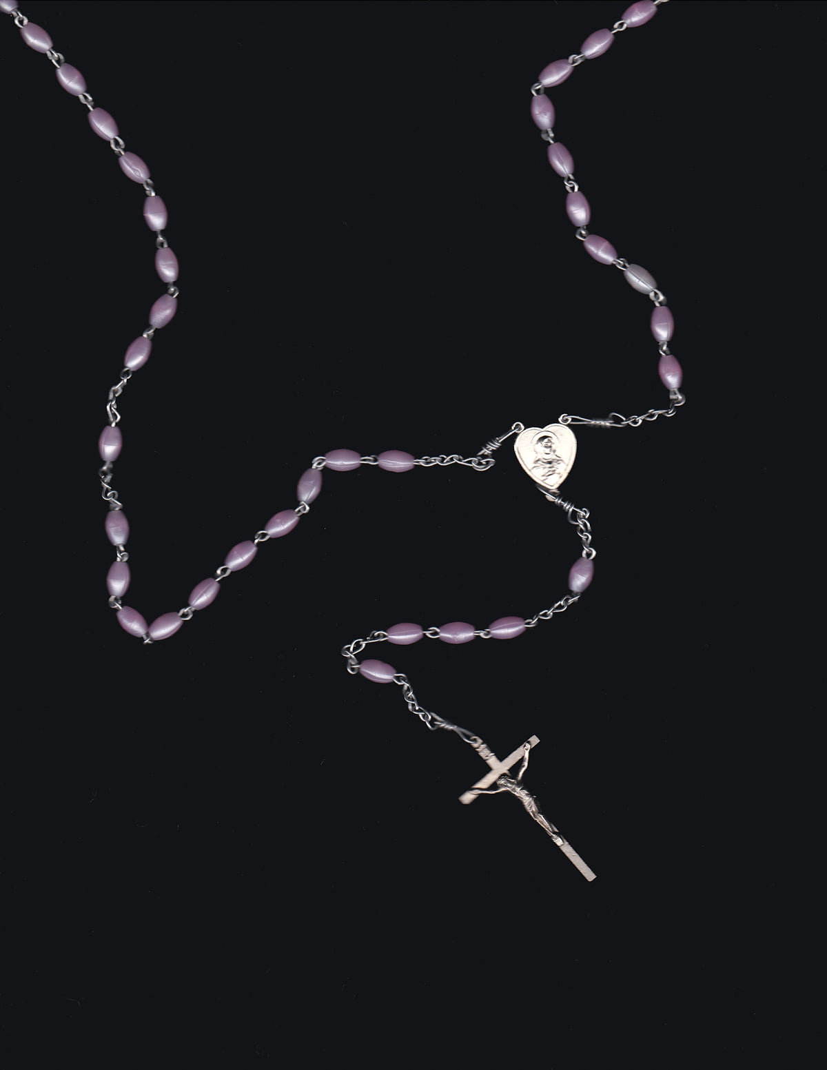 Pink and Silver Rosary Cross Necklace