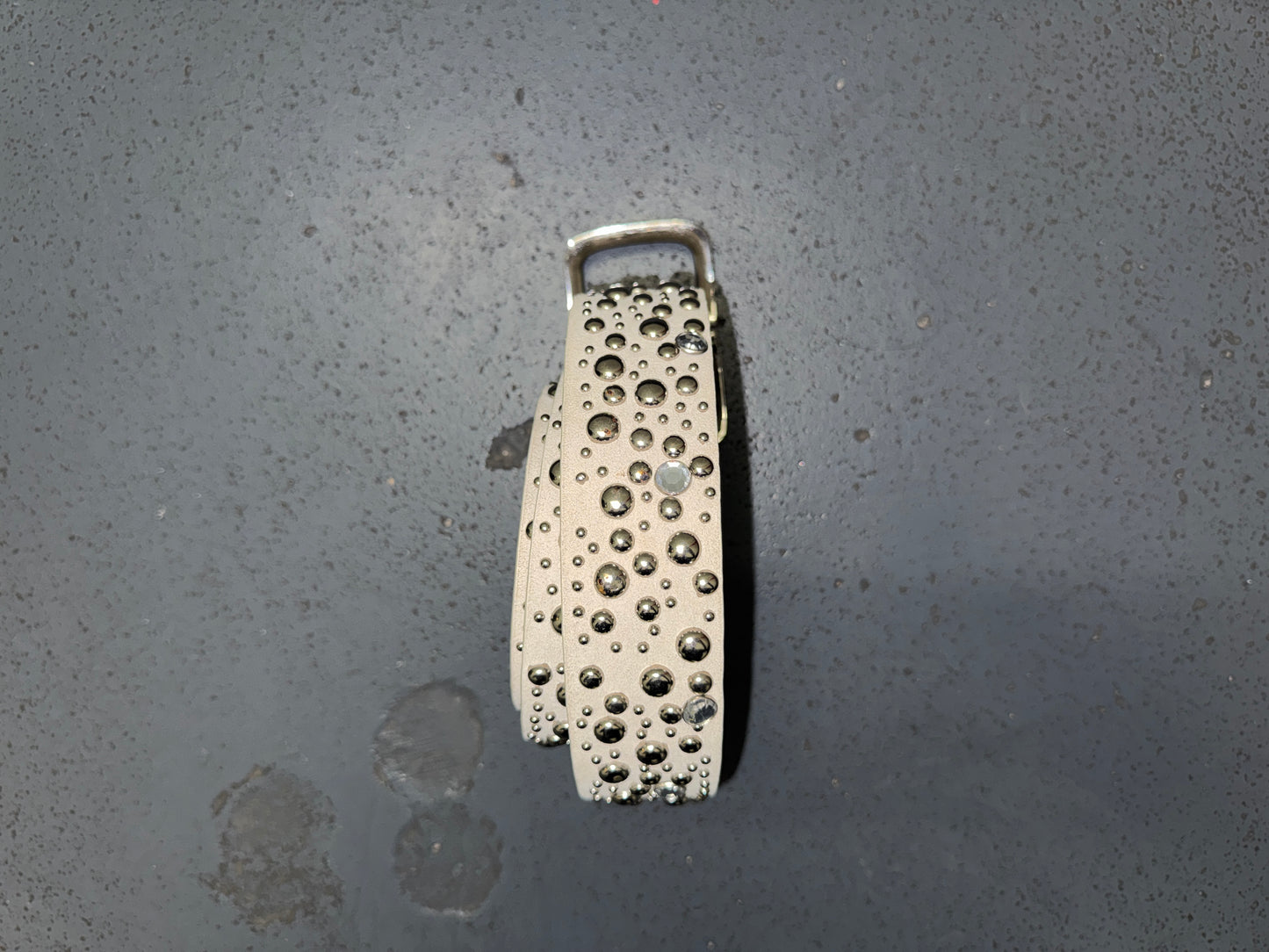 Beige and Silver Studded Suede Leather Belt