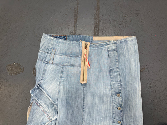 MARITHE FRANCOIS GIRBAUD Light Blue Denim Cargo Midi Skirt
