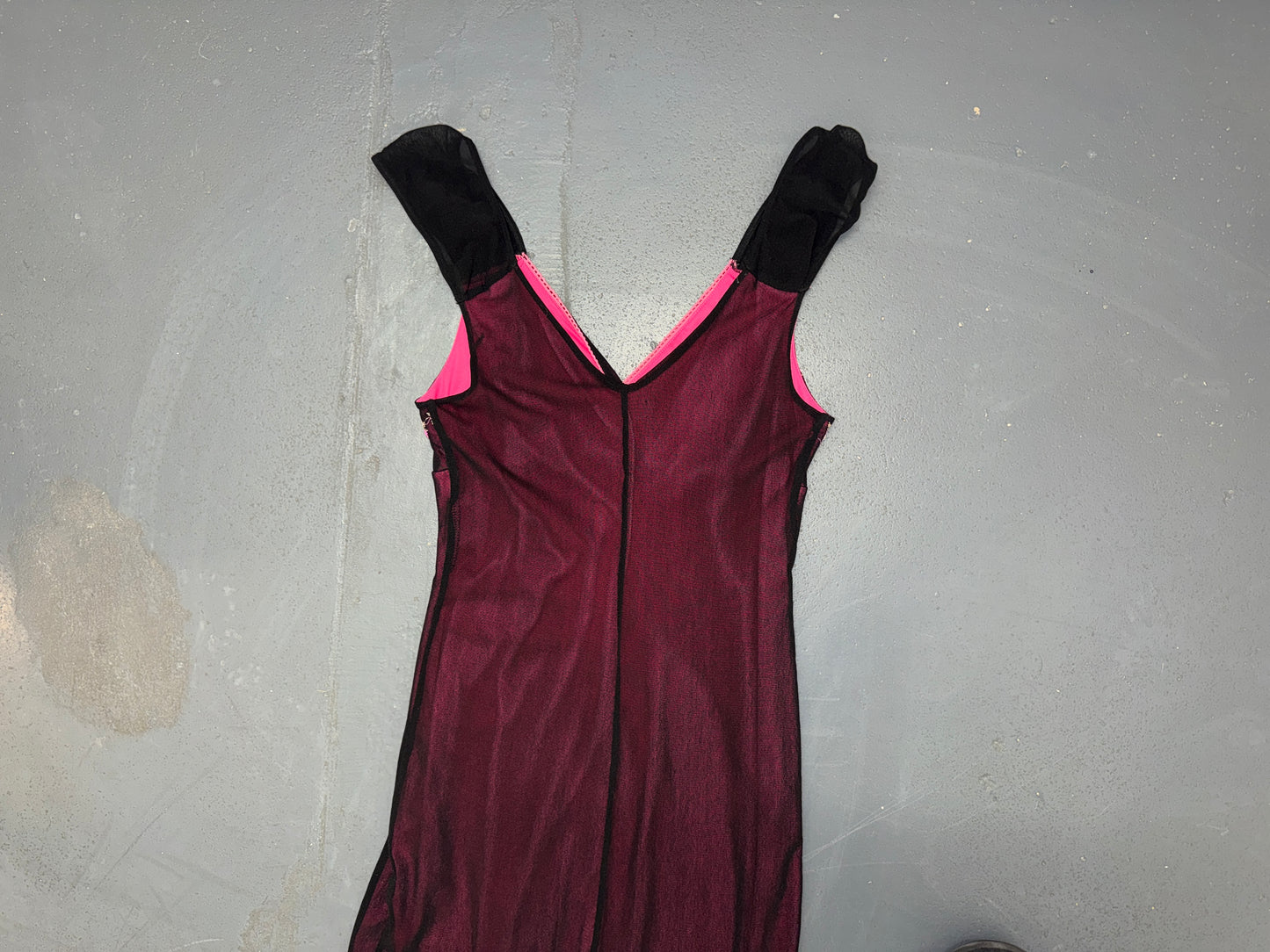 Black and Pink Mesh Floral Babydoll Dress