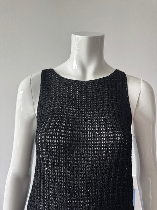 Black Sequin Crochet Knit Sleeveless Top