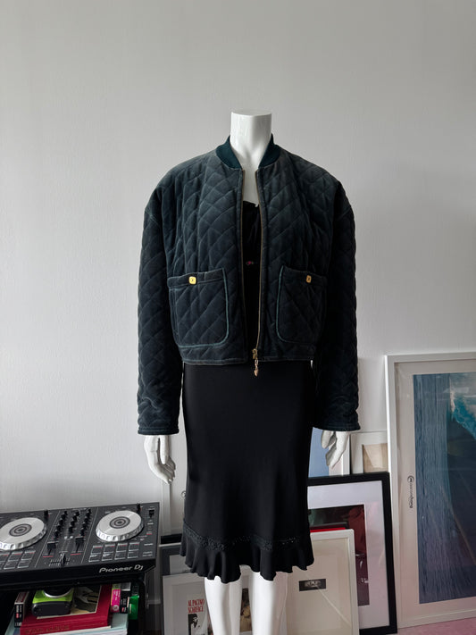 SONIA RYKIEL Dark Green Velvet Quilted Bomber Jacket