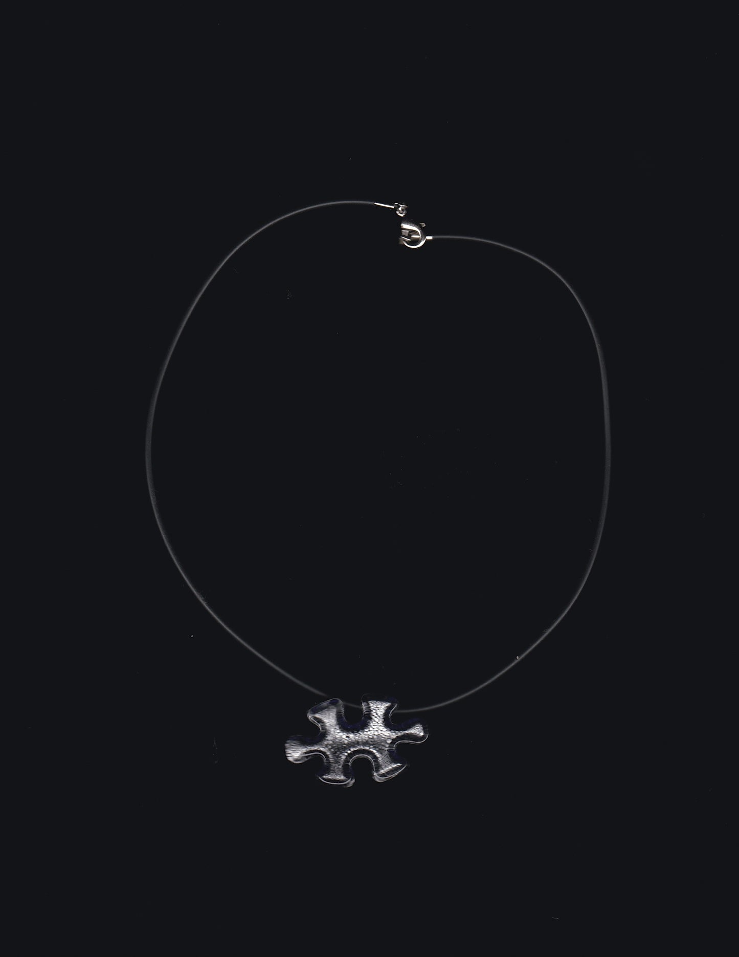 Blue Puzzle Piece and Black Rubber Cord Choker Necklace