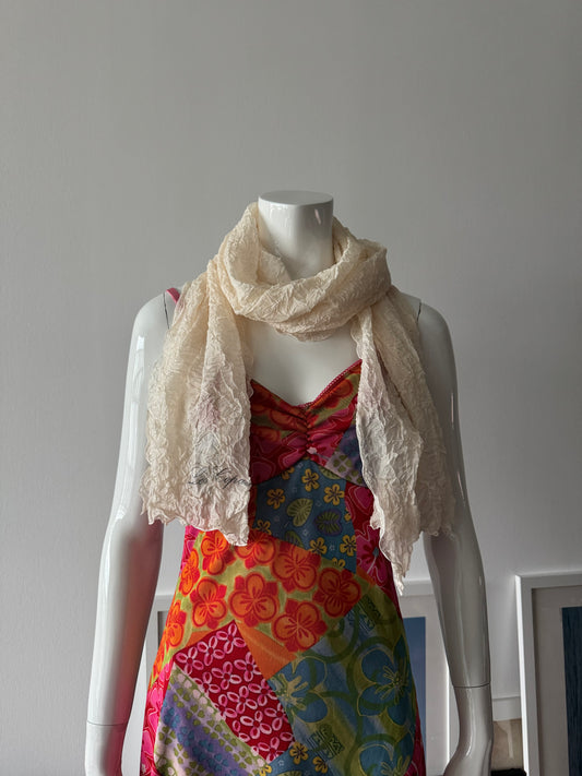 LES COPAINS Off-White Silk Crinkle Scarf