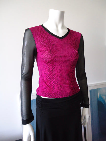 GUESS Pink Snakeskin and Black Mesh Sleeve Top