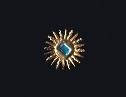 Gold Sunburst Pin with Turquoise Gemstone
