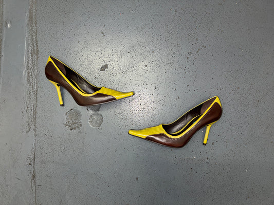 MICHELLE K Two Tone Purple and Green Pointed Toe Heels US 7.5
