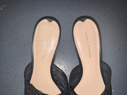 VIA SPIGA Black Leather Macrame Kitten Heels US 9.5