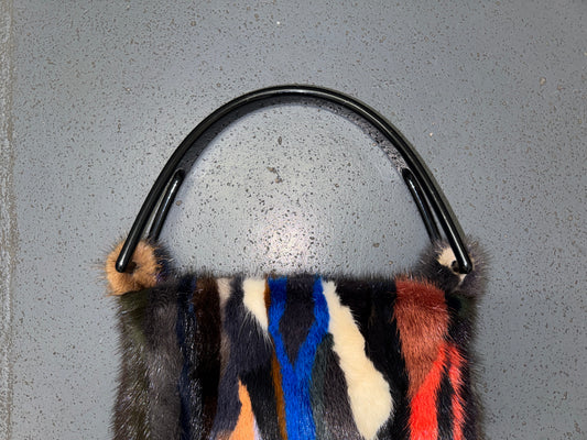 Multicolor Rabbit Fur Bag with Acrylic Handle