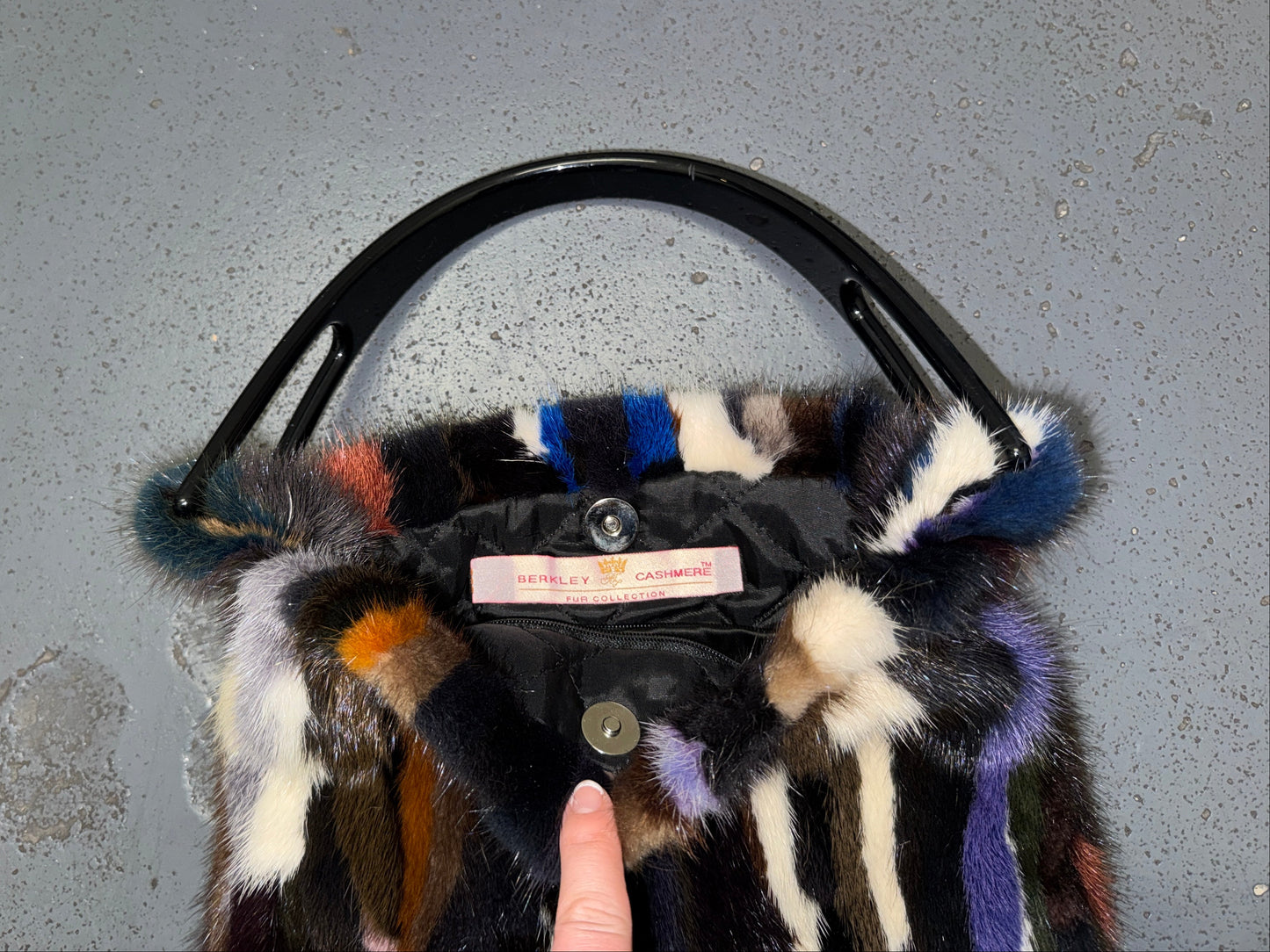 Multicolor Rabbit Fur Bag with Acrylic Handle