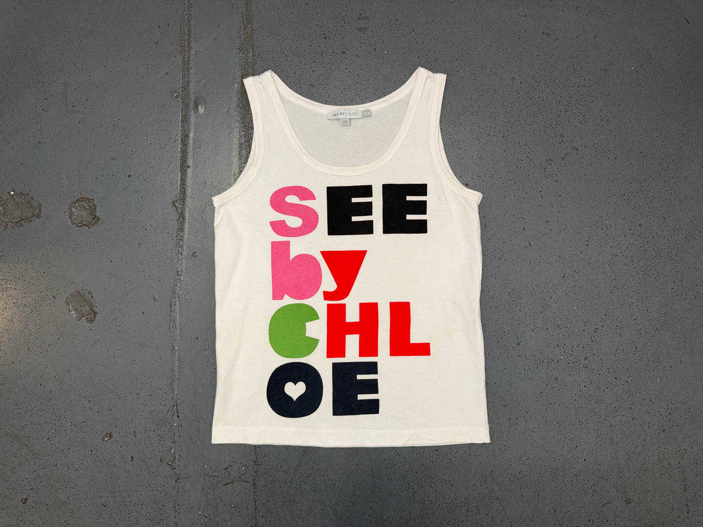 SEE BY CHLOE Multicolor Logo White Tank Top