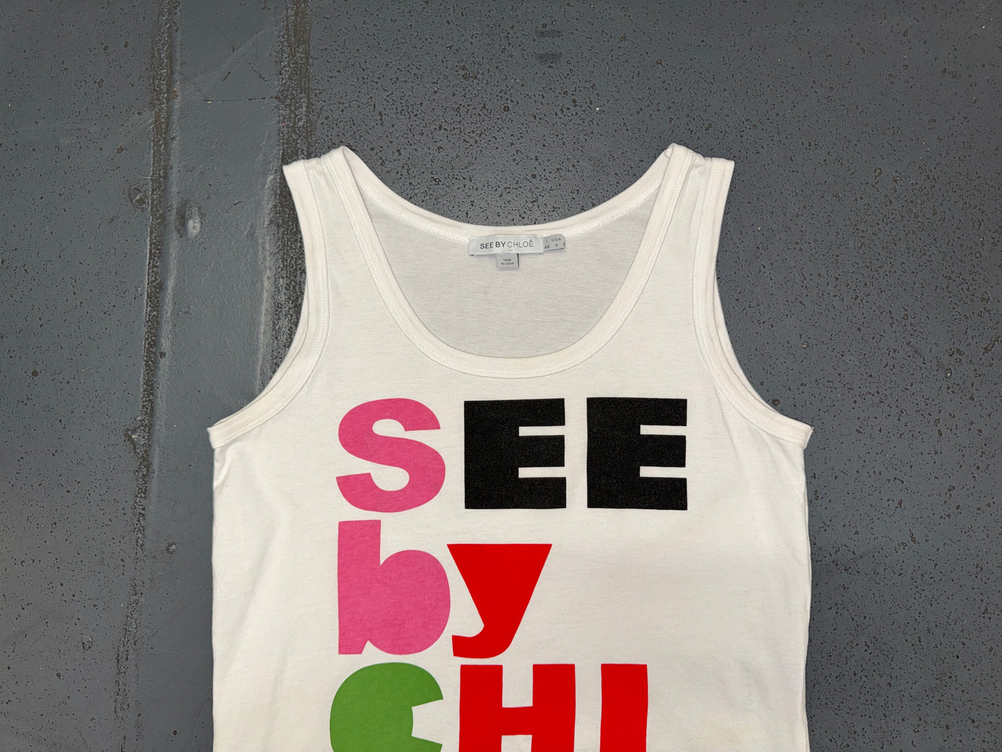 SEE BY CHLOE Multicolor Logo White Tank Top