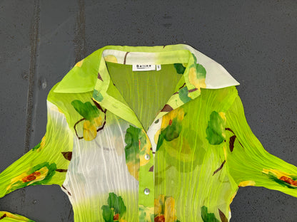 BELINE PARIS Green Pleated Floral Print Blouse