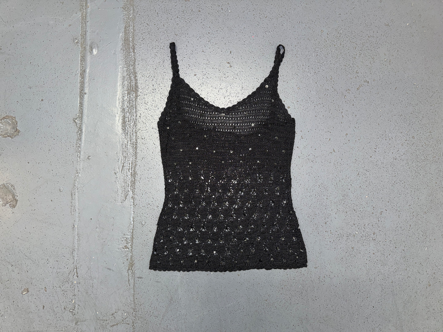 JACQUELINE DE YOUNG Black Knit Crochet Sequin Tank