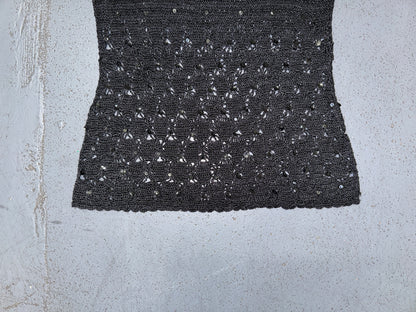JACQUELINE DE YOUNG Black Knit Crochet Sequin Tank