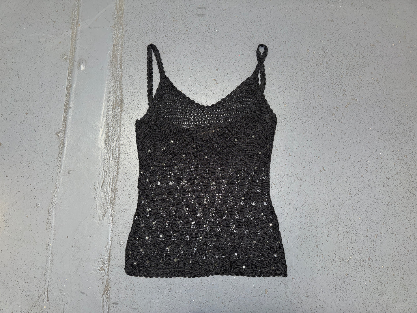JACQUELINE DE YOUNG Black Knit Crochet Sequin Tank