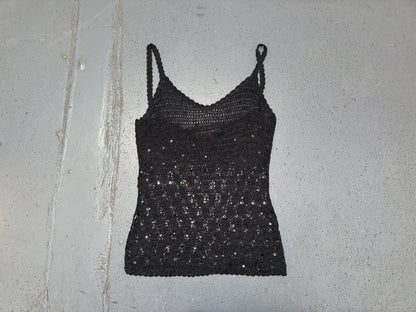 JACQUELINE DE YOUNG Black Knit Crochet Sequin Tank