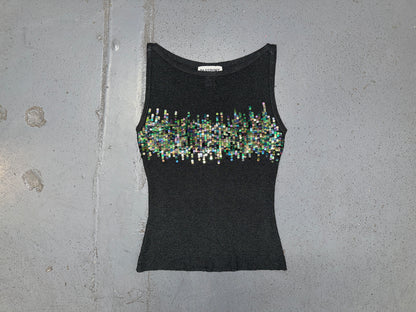 PASSPORT Black Metallic Knit and Sequin Sleeveless Top