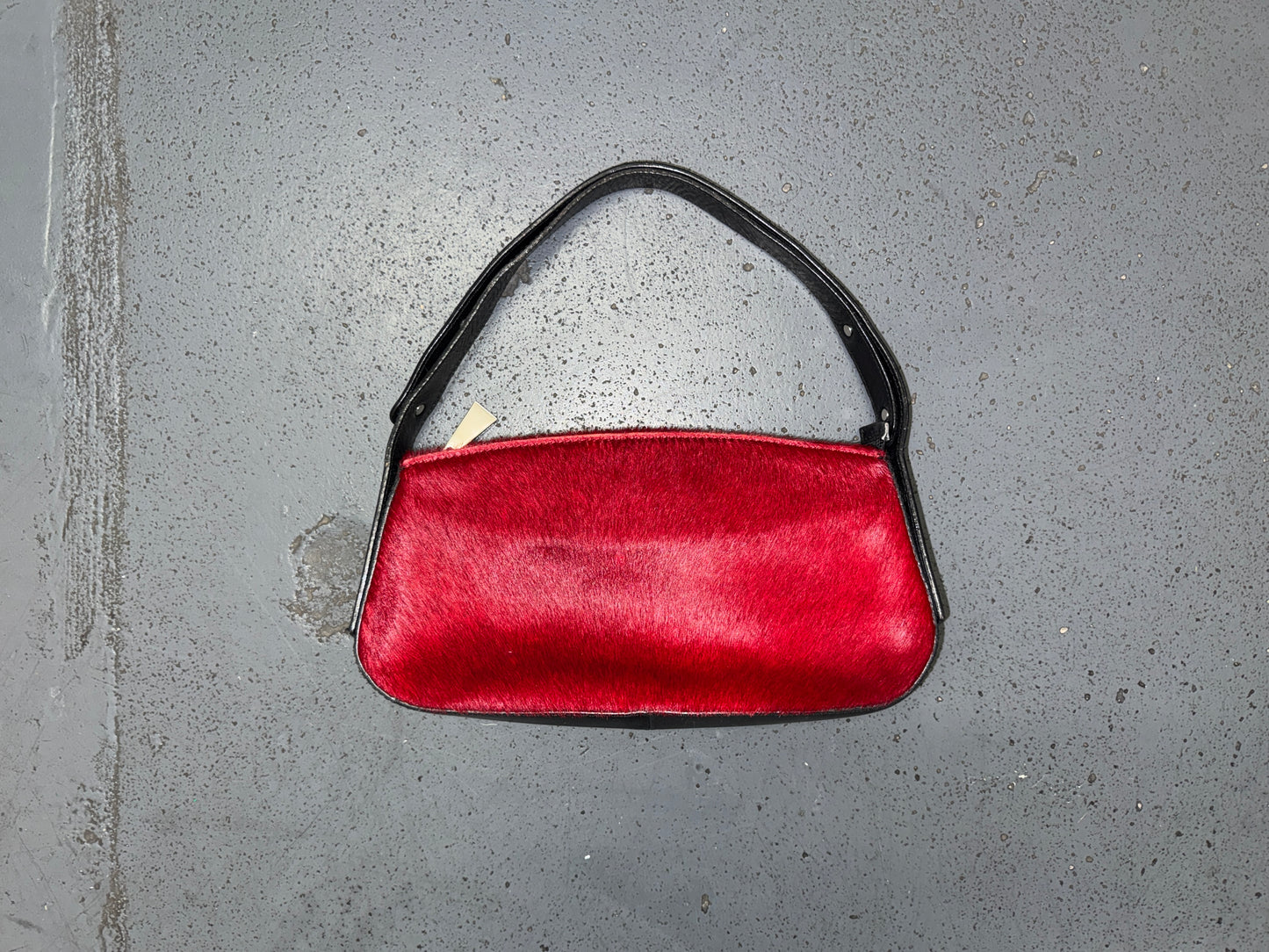 Red Pony Hair and Black Leather Shoulder Bag