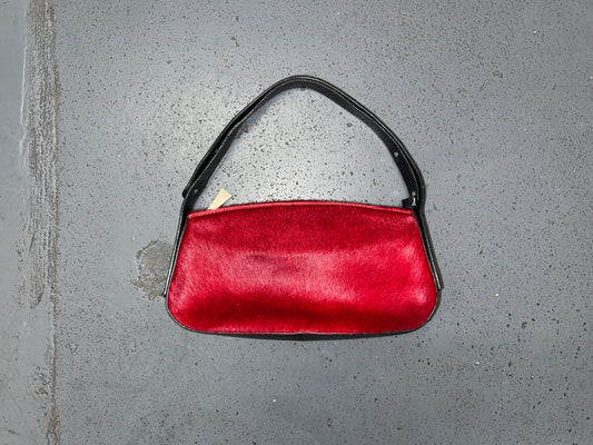 Red Pony Hair and Black Leather Shoulder Bag