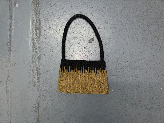 Black and Gold Ombré Beaded Shoulder Bag
