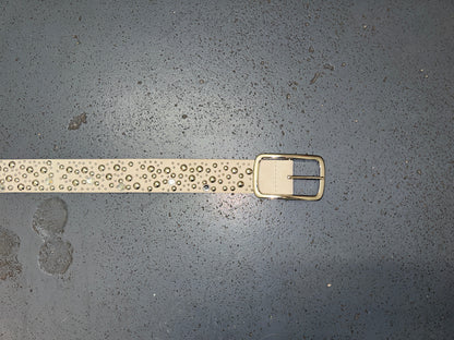 Beige and Silver Studded Suede Leather Belt