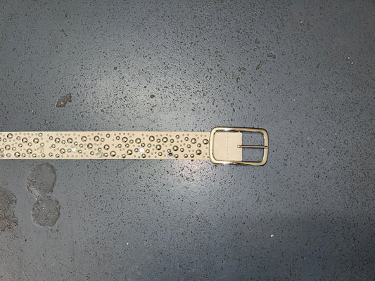 Beige and Silver Studded Suede Leather Belt