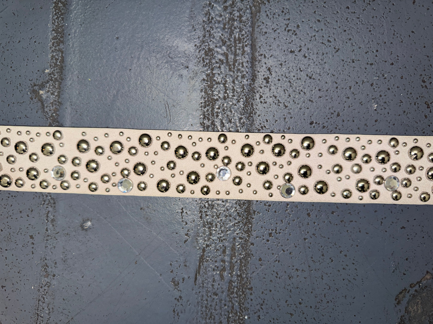Beige and Silver Studded Suede Leather Belt
