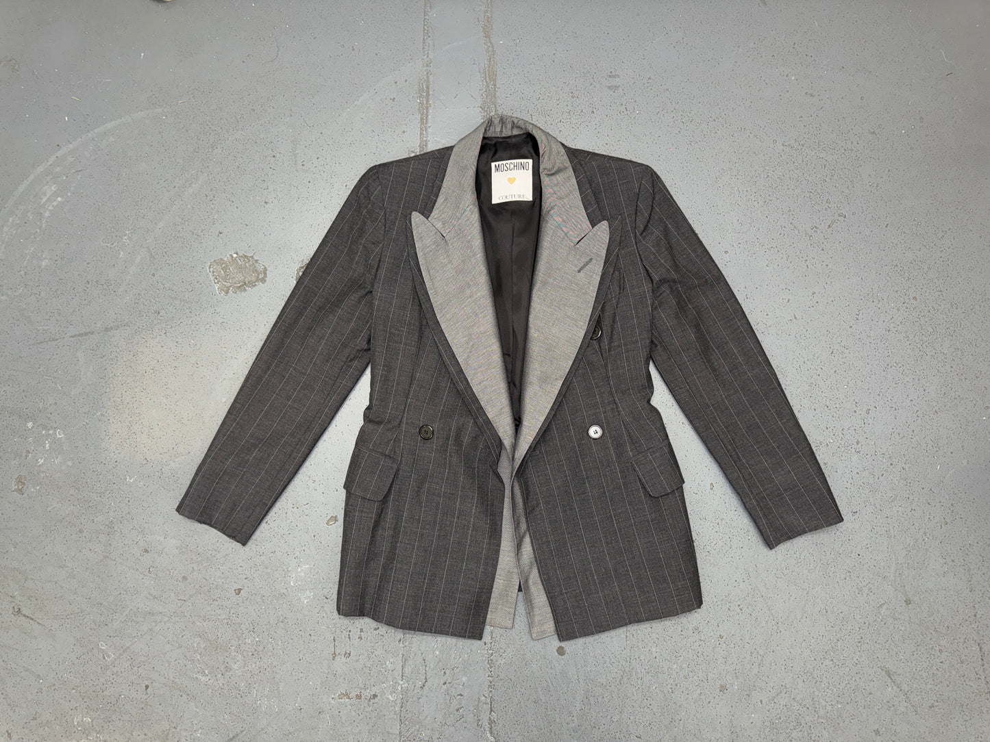 MOSCHINO Couture Deconstructed Gray and Pin Stripe Blazer