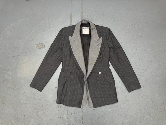 MOSCHINO Couture Deconstructed Gray and Pin Stripe Blazer