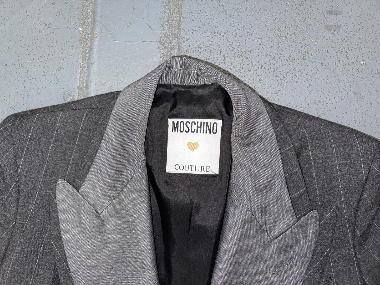 MOSCHINO Couture Deconstructed Gray and Pin Stripe Blazer