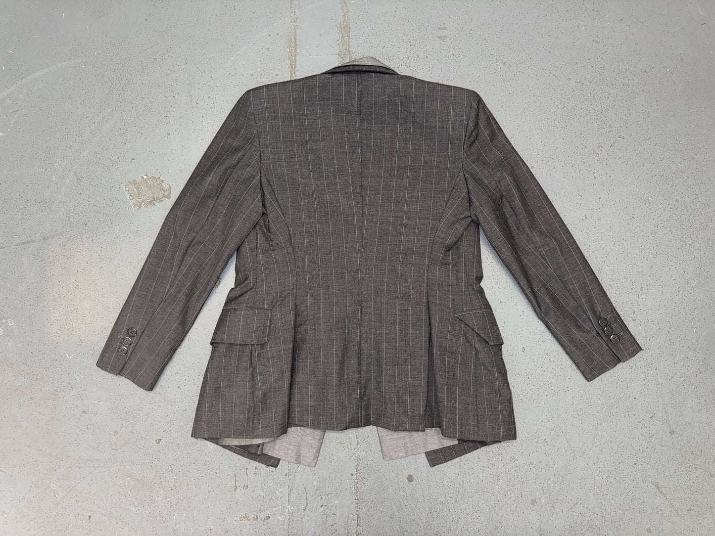 MOSCHINO Couture Deconstructed Gray and Pin Stripe Blazer