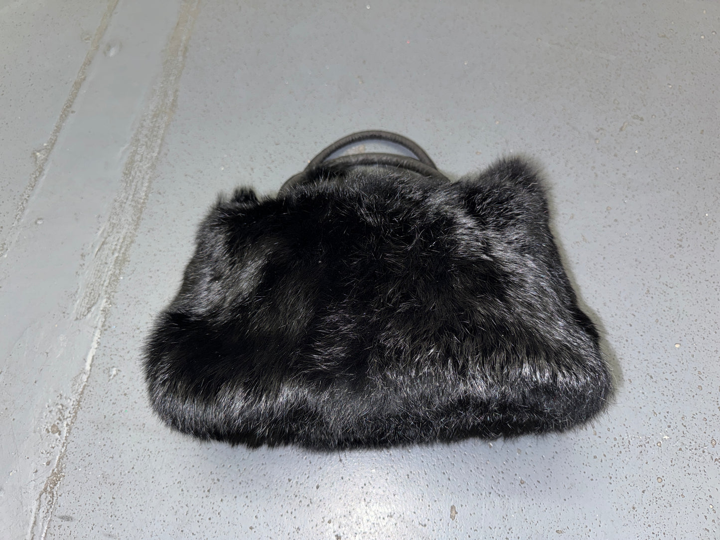 Black Rabbit Fur Bag with Pom Poms