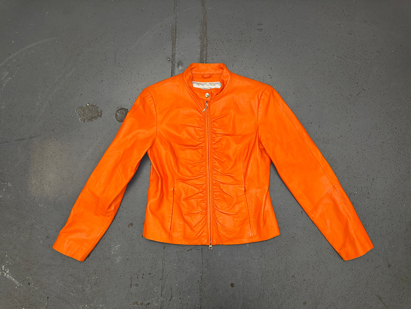 WILSON'S LEATHER Orange Ruched Leather Jacket