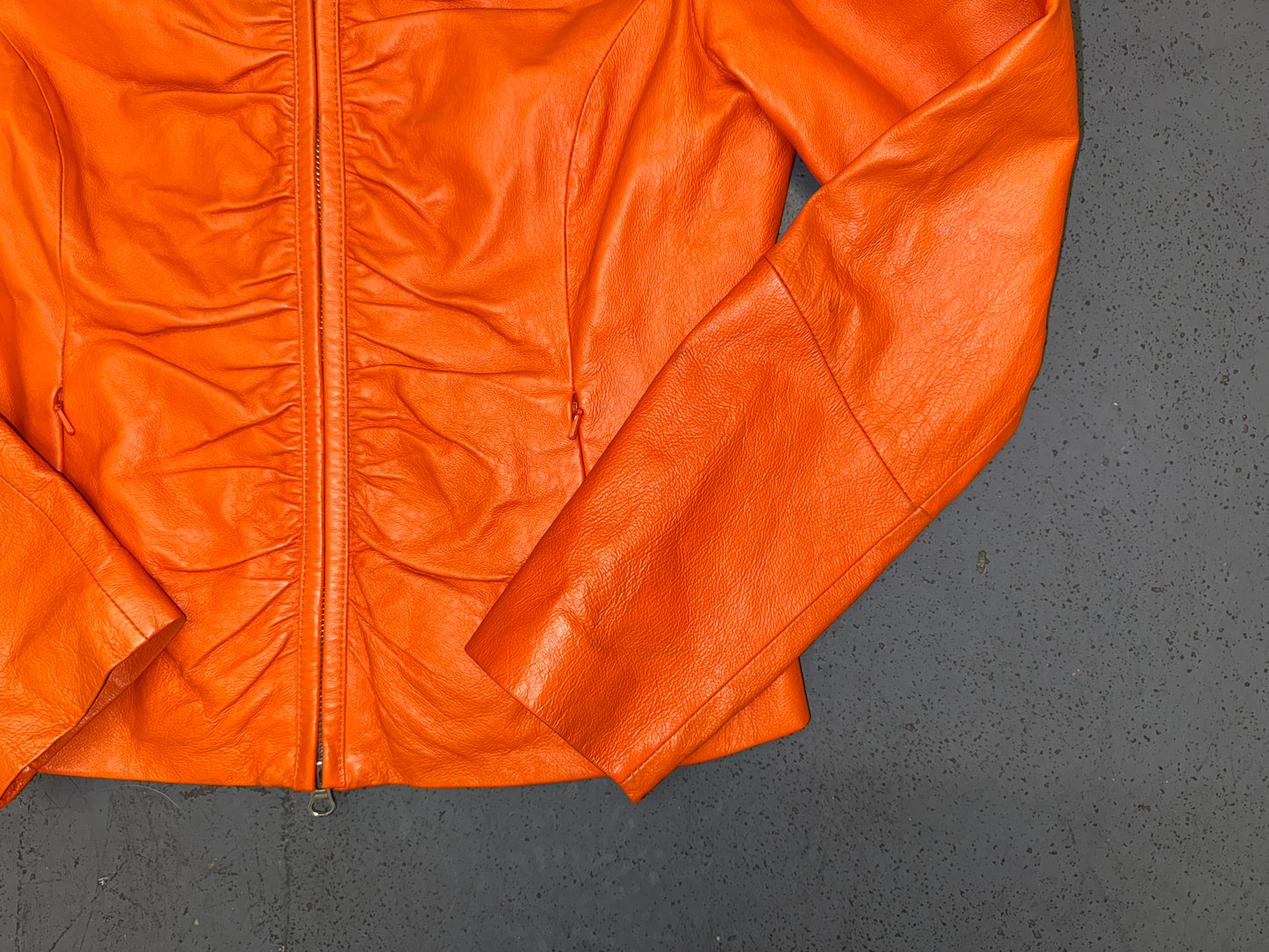 WILSON'S LEATHER Orange Ruched Leather Jacket