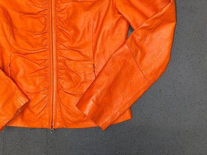 WILSON'S LEATHER Orange Ruched Leather Jacket