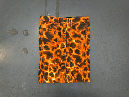 JUST CAVALLI Orange/Black Animal Print Denim Midi Skirt