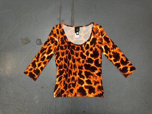JUST CAVALLI Orange & Black Animal Print 3/4 Sleeve Top