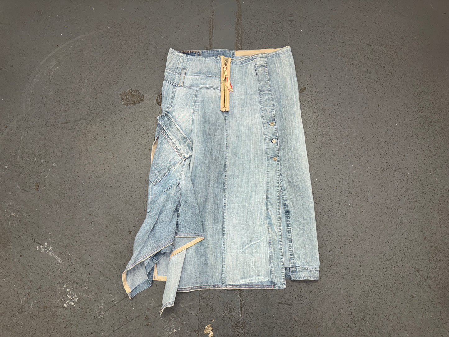 MARITHE FRANCOIS GIRBAUD Light Blue Denim Cargo Midi Skirt