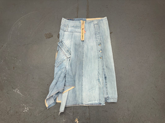 MARITHE FRANCOIS GIRBAUD Light Blue Denim Cargo Midi Skirt