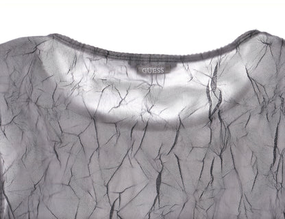 GUESS Black Mesh Crinkle Top