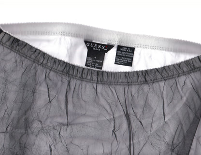 GUESS Black Mesh Crinkle Midi Skirt