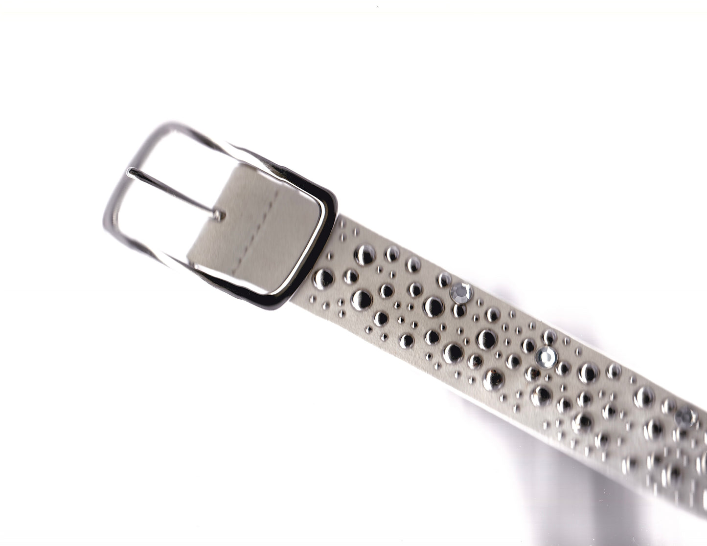 Beige and Silver Studded Suede Leather Belt