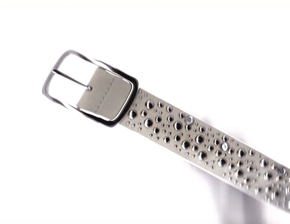 Beige and Silver Studded Suede Leather Belt