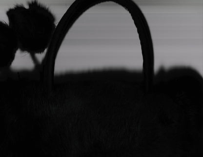 Black Rabbit Fur Bag with Pom Poms