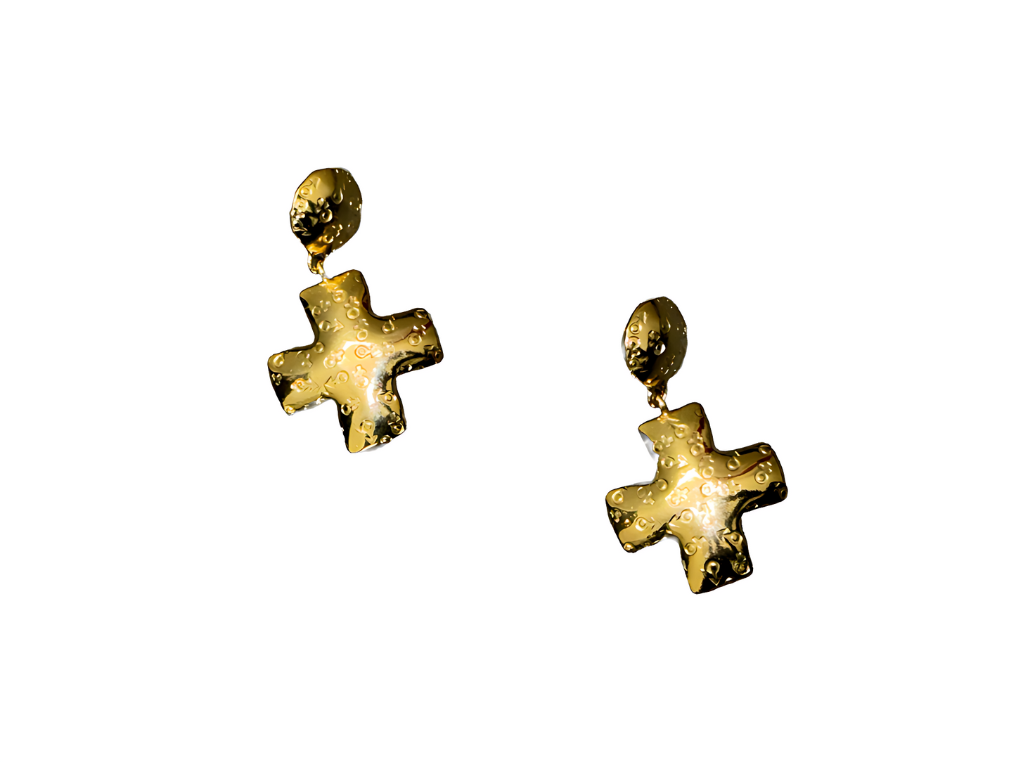 Gold Etched Cross Earrings