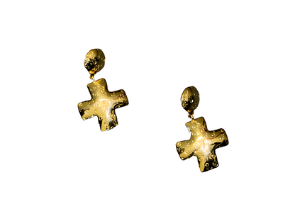 Gold Etched Cross Earrings