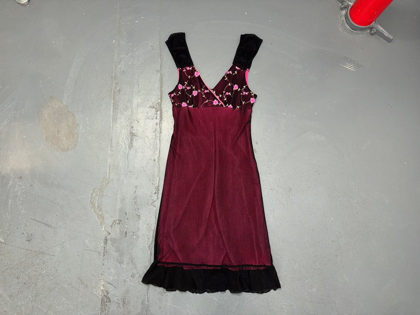 Black and Pink Mesh Floral Babydoll Dress