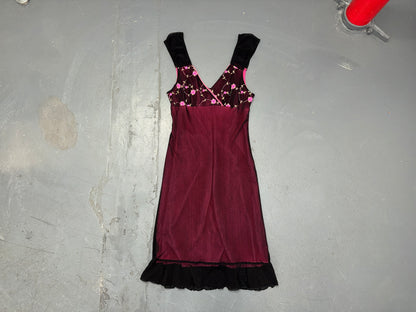 Black and Pink Mesh Floral Babydoll Dress
