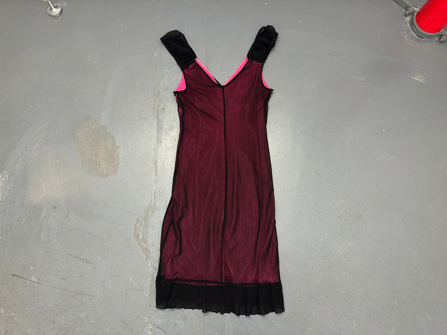 Black and Pink Mesh Floral Babydoll Dress